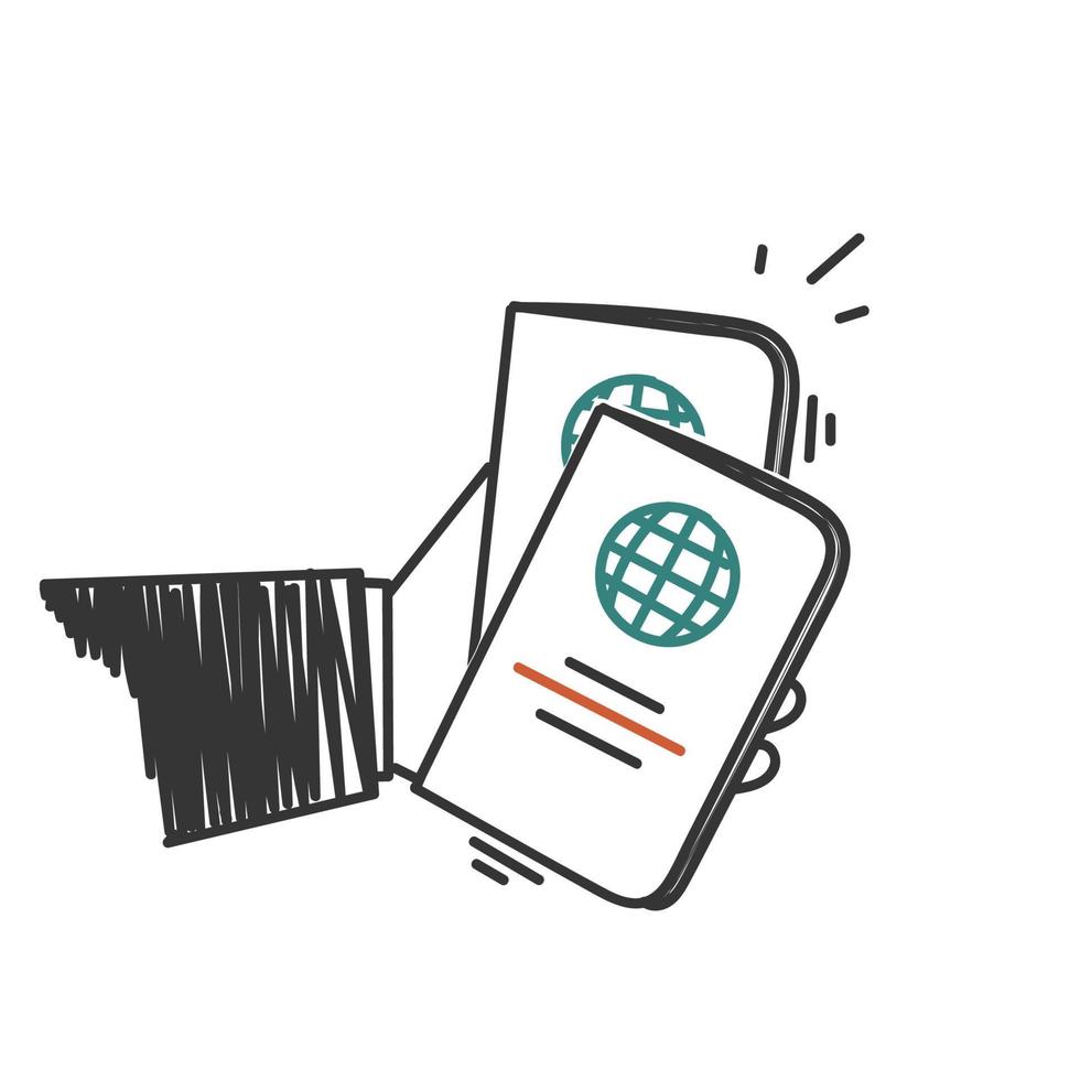 hand drawn doodle hand holding identification document passport illustration vector