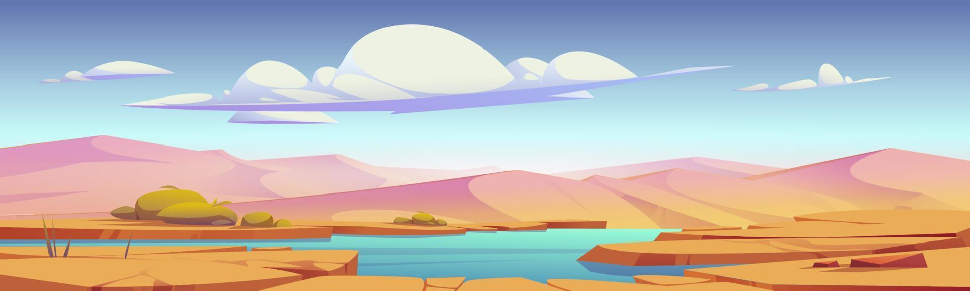 paisaje desértico con oasis y dunas de arena vector