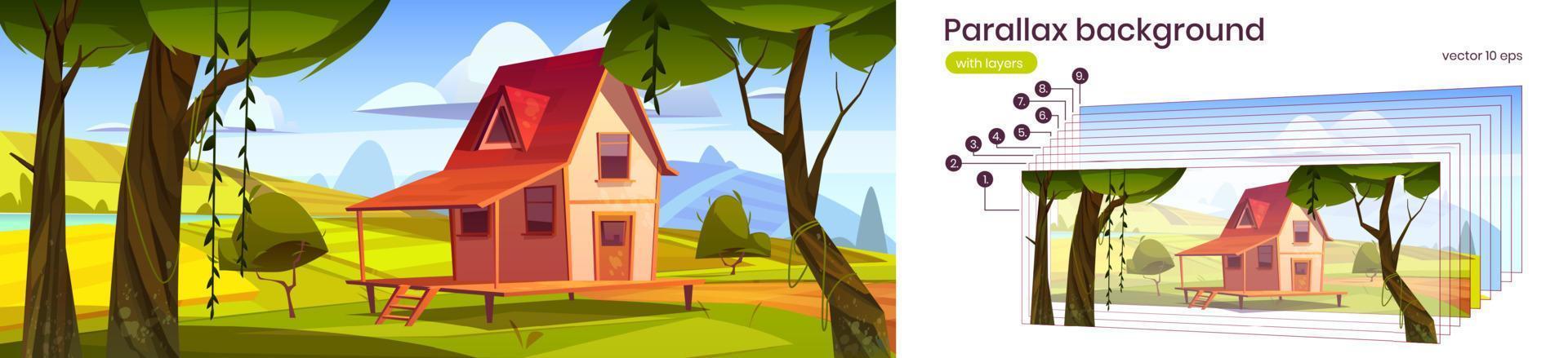 Parallax background cottage at summer 2d landscape vector