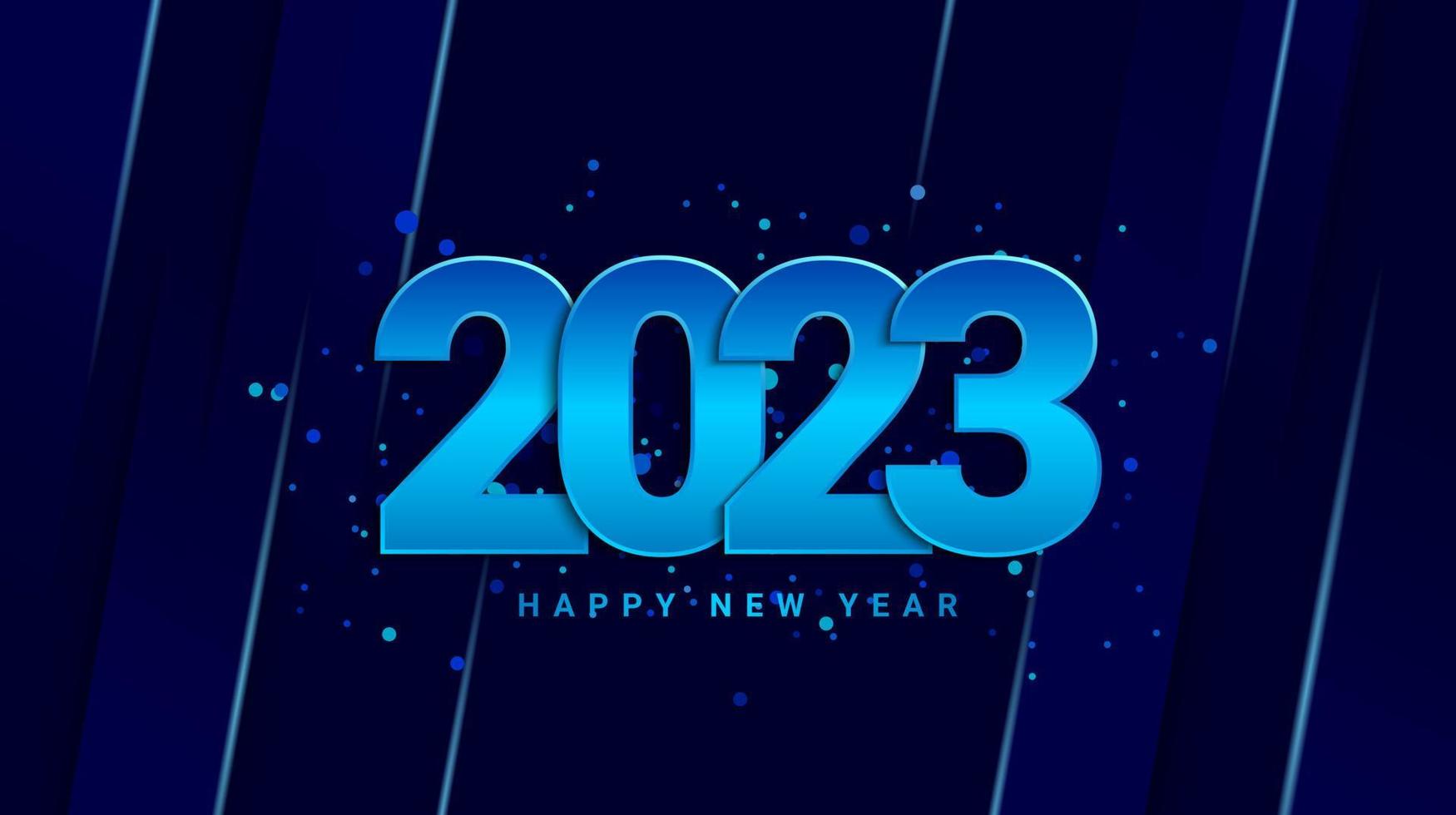 Luxury happy new year 2023 background with blue numbers on dark shiny background. Greeting cards, banners. Vector illustration