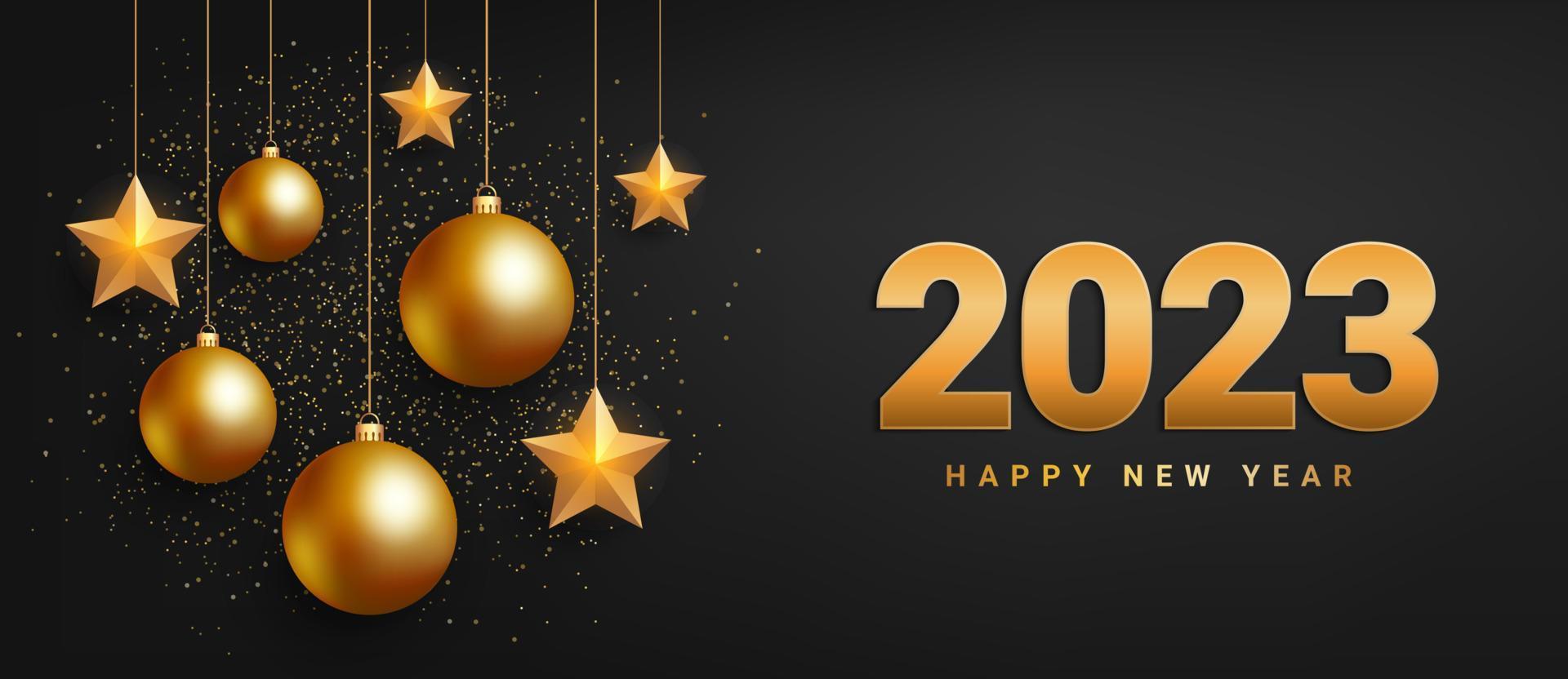 cartel de feliz año nuevo 2023. diseño de fondo oscuro de año nuevo de lujo con elementos dorados. ilustración vectorial vector
