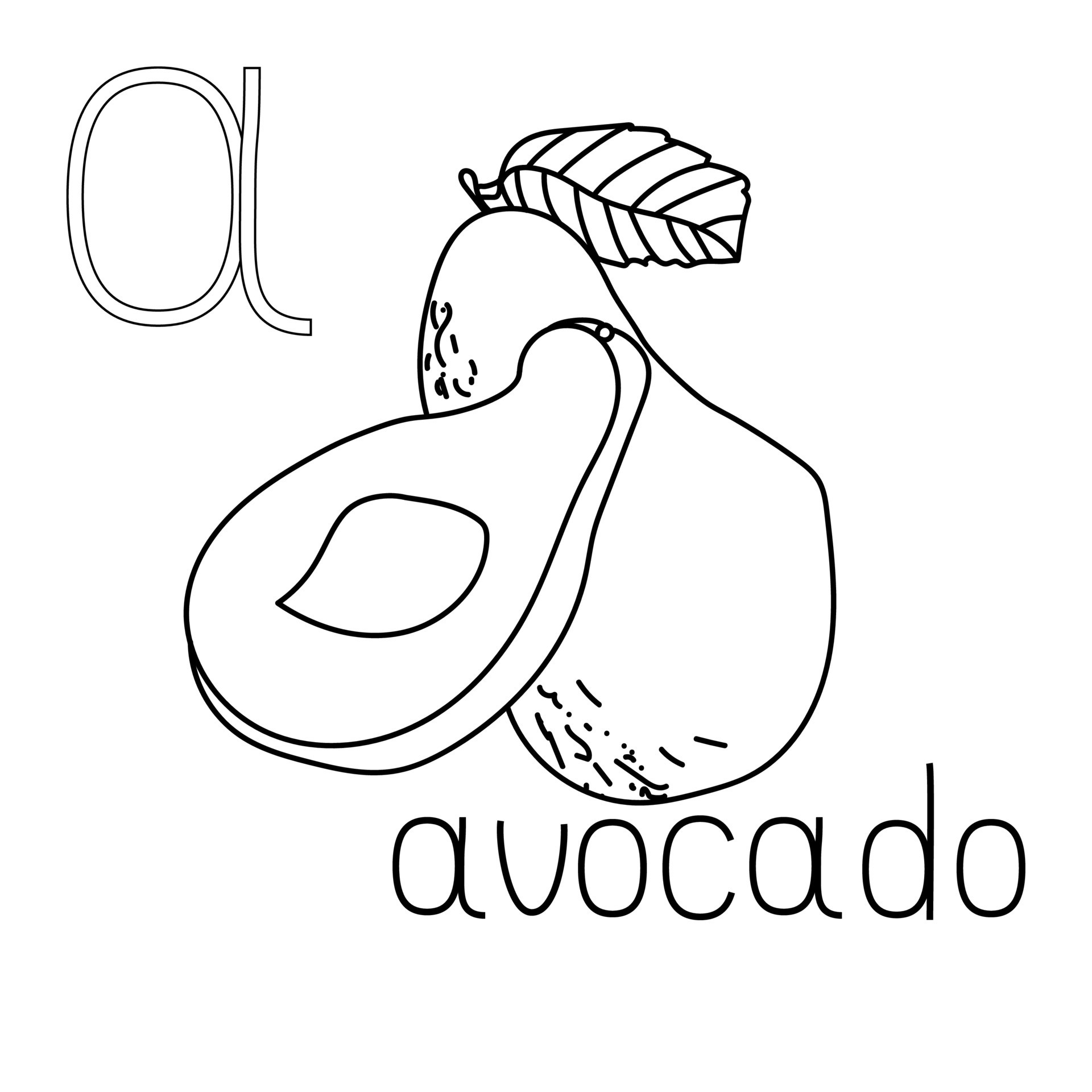 Coloring page fruit and vegetable ABC, Letter A - avocado, educated ...