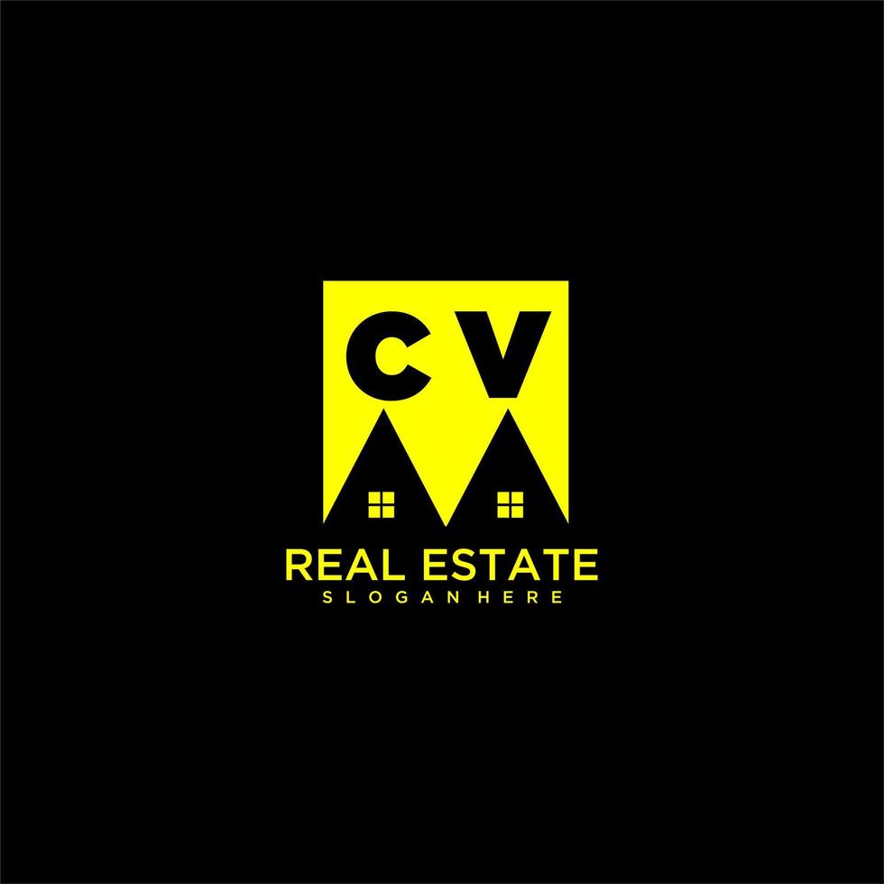 CV initial monogram logo real estate in square style design vector