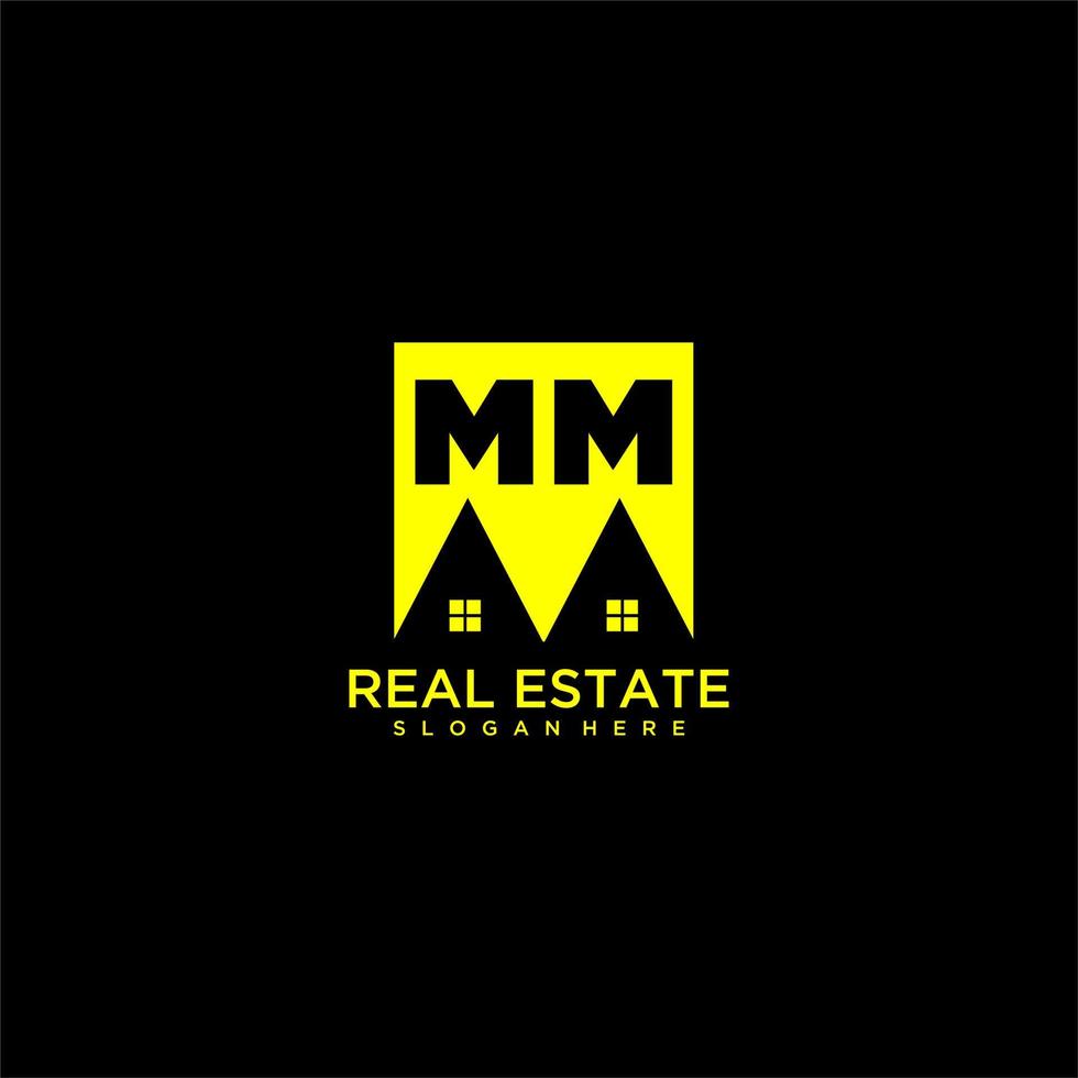 MM initial monogram logo real estate in square style design vector