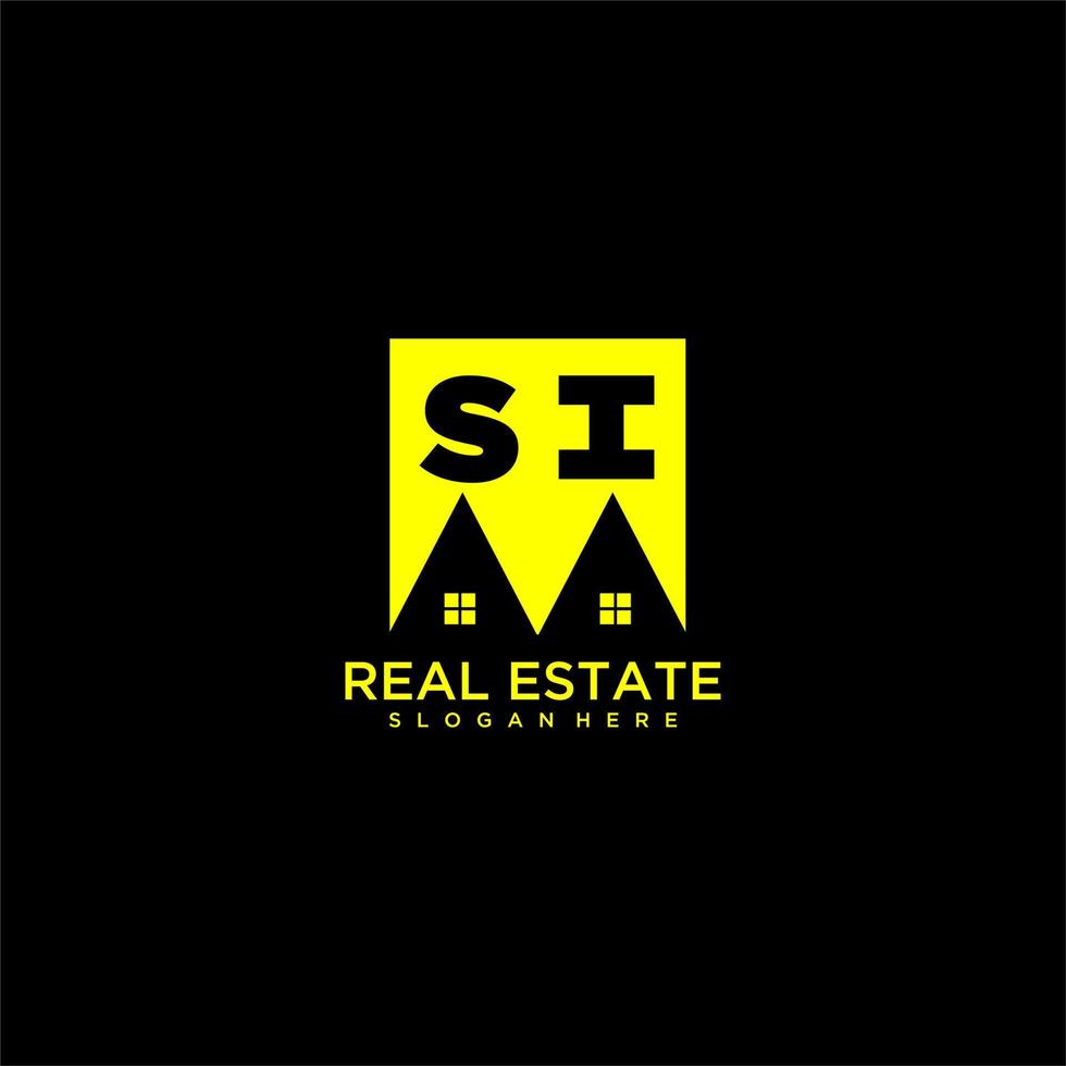 SI initial monogram logo real estate in square style design vector
