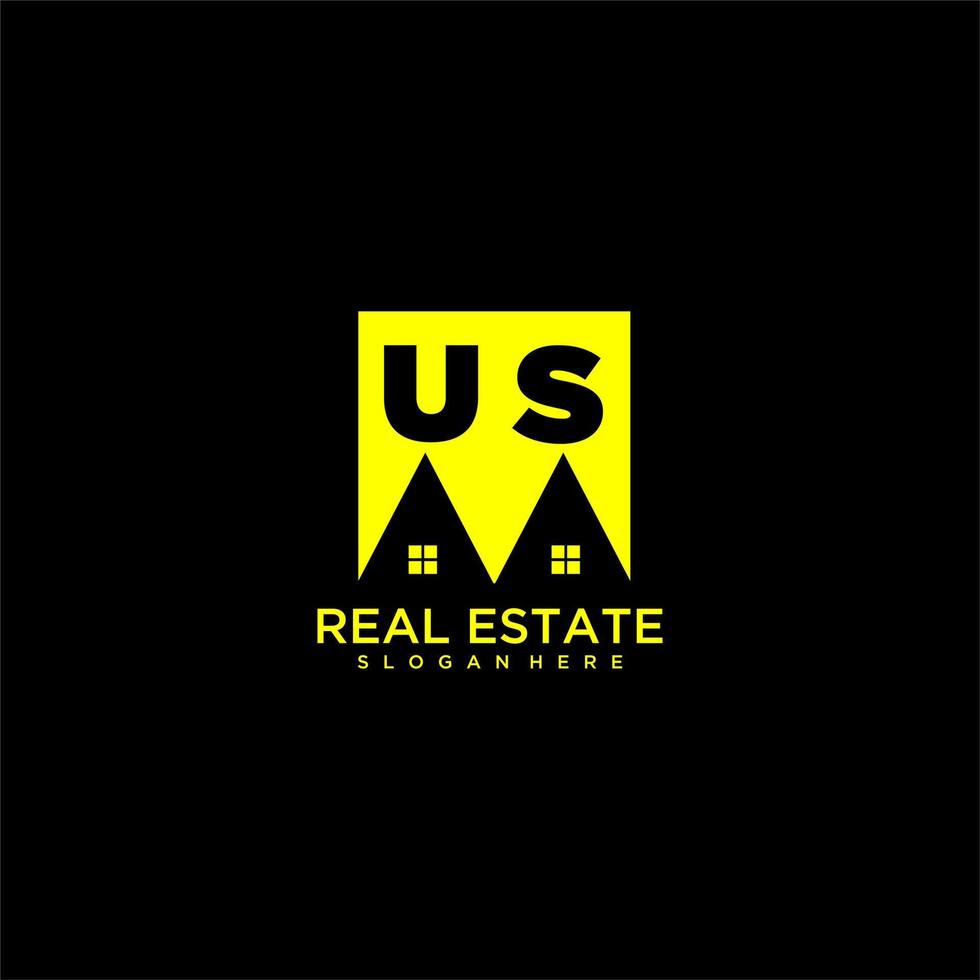 logotipo de monograma inicial de nosotros bienes raíces en diseño de estilo cuadrado vector