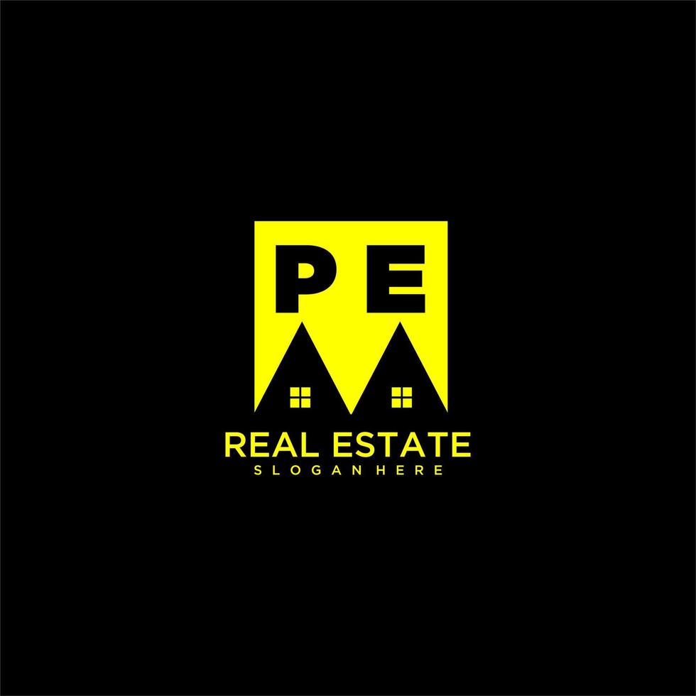 PE initial monogram logo real estate in square style design vector