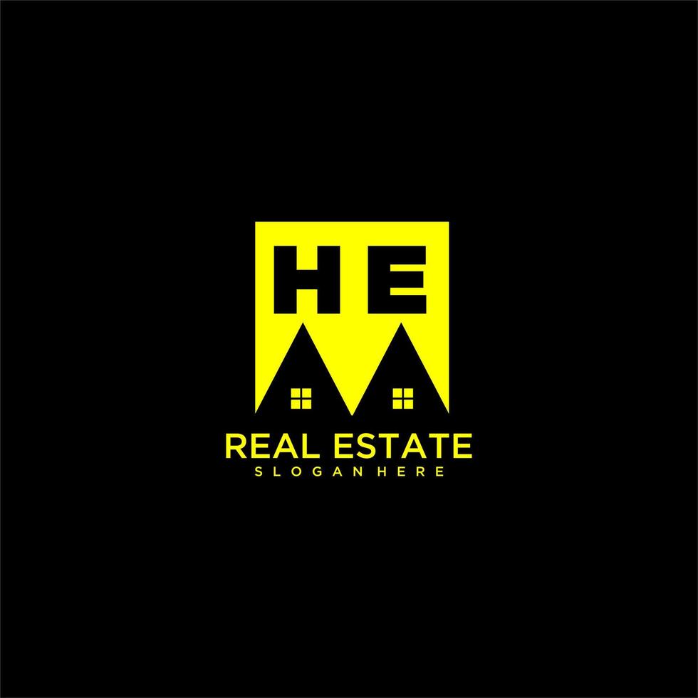 HE initial monogram logo real estate in square style design vector