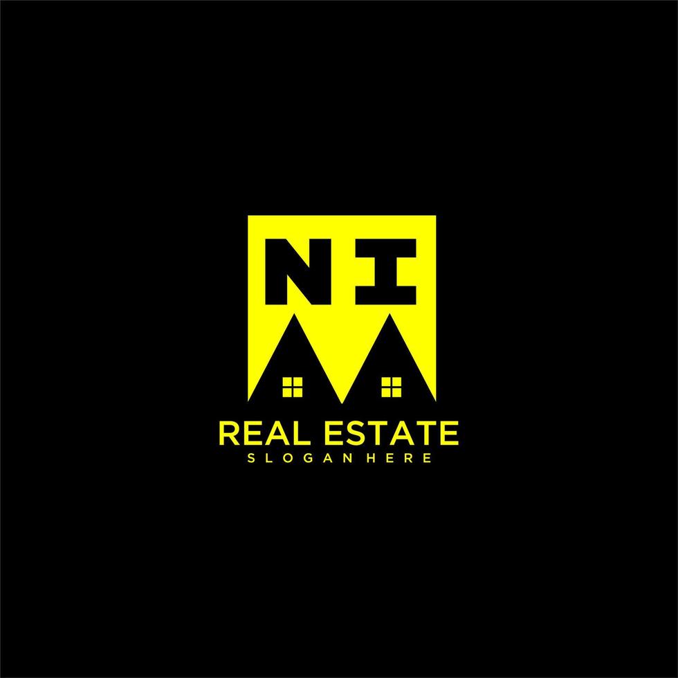 NI initial monogram logo real estate in square style design vector