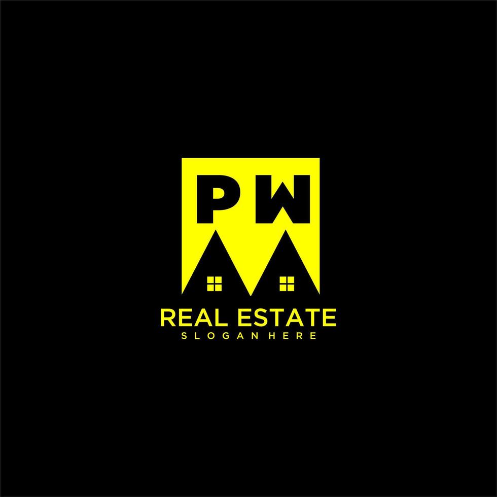 PW initial monogram logo real estate in square style design vector