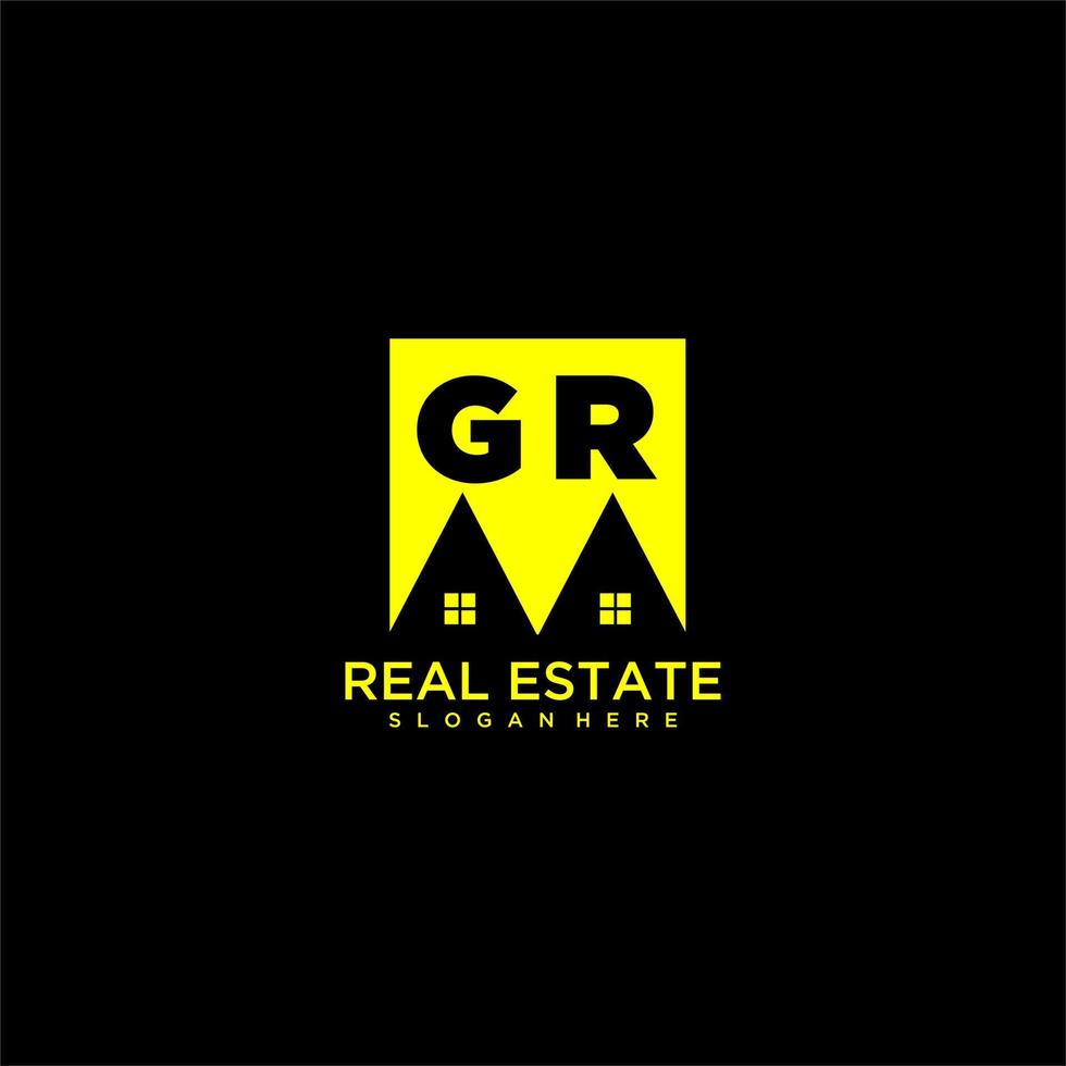 GR initial monogram logo real estate in square style design vector