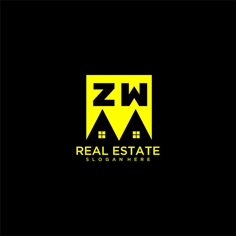 ZW initial monogram logo real estate in square style design 14069485
