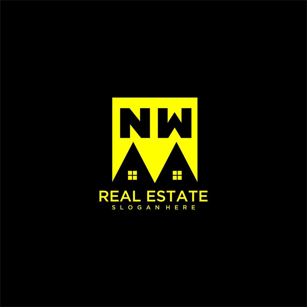 NW initial monogram logo real estate in square style design vector