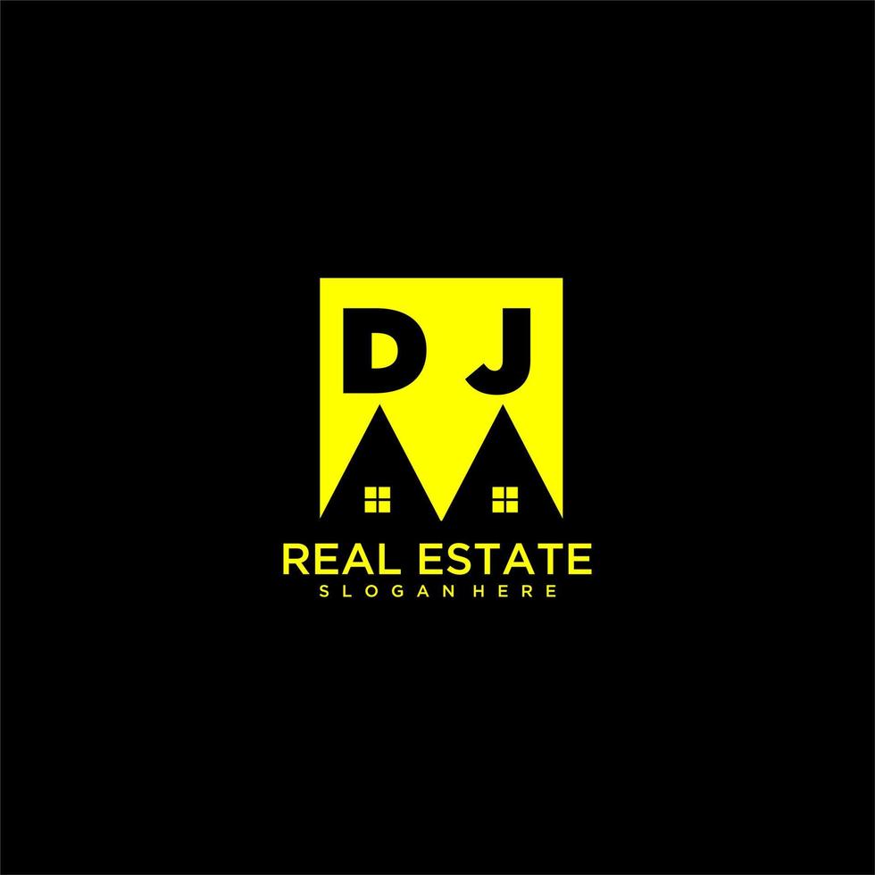 DJ initial monogram logo real estate in square style design vector