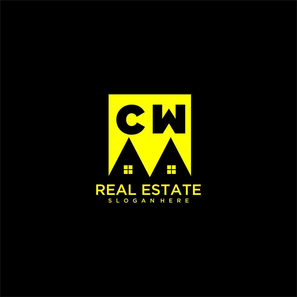 CW initial monogram logo real estate in square style design vector