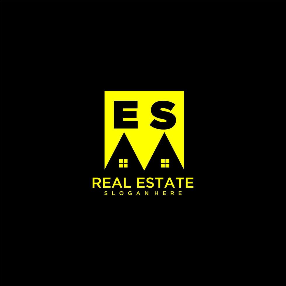 ES initial monogram logo real estate in square style design vector