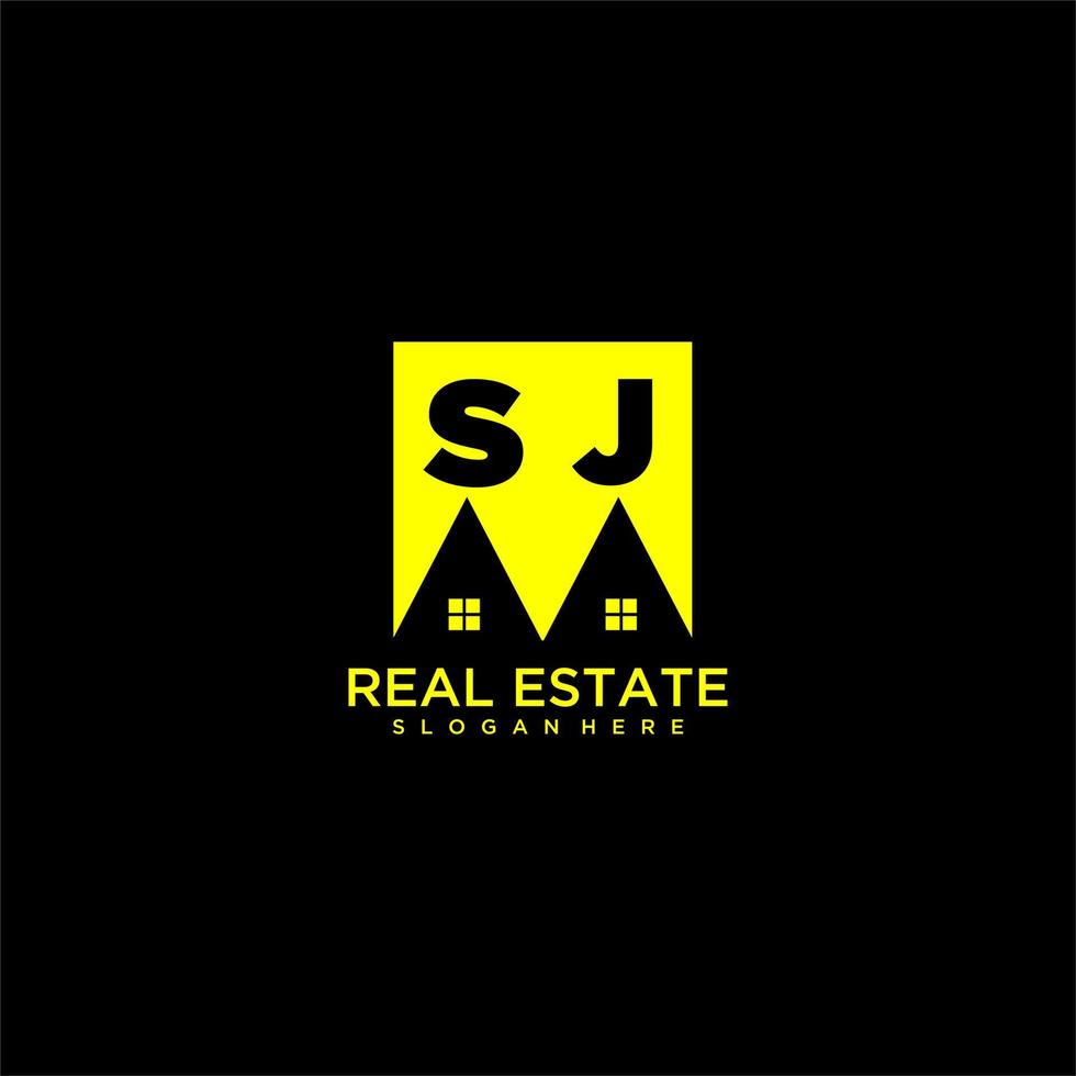 SJ initial monogram logo real estate in square style design vector