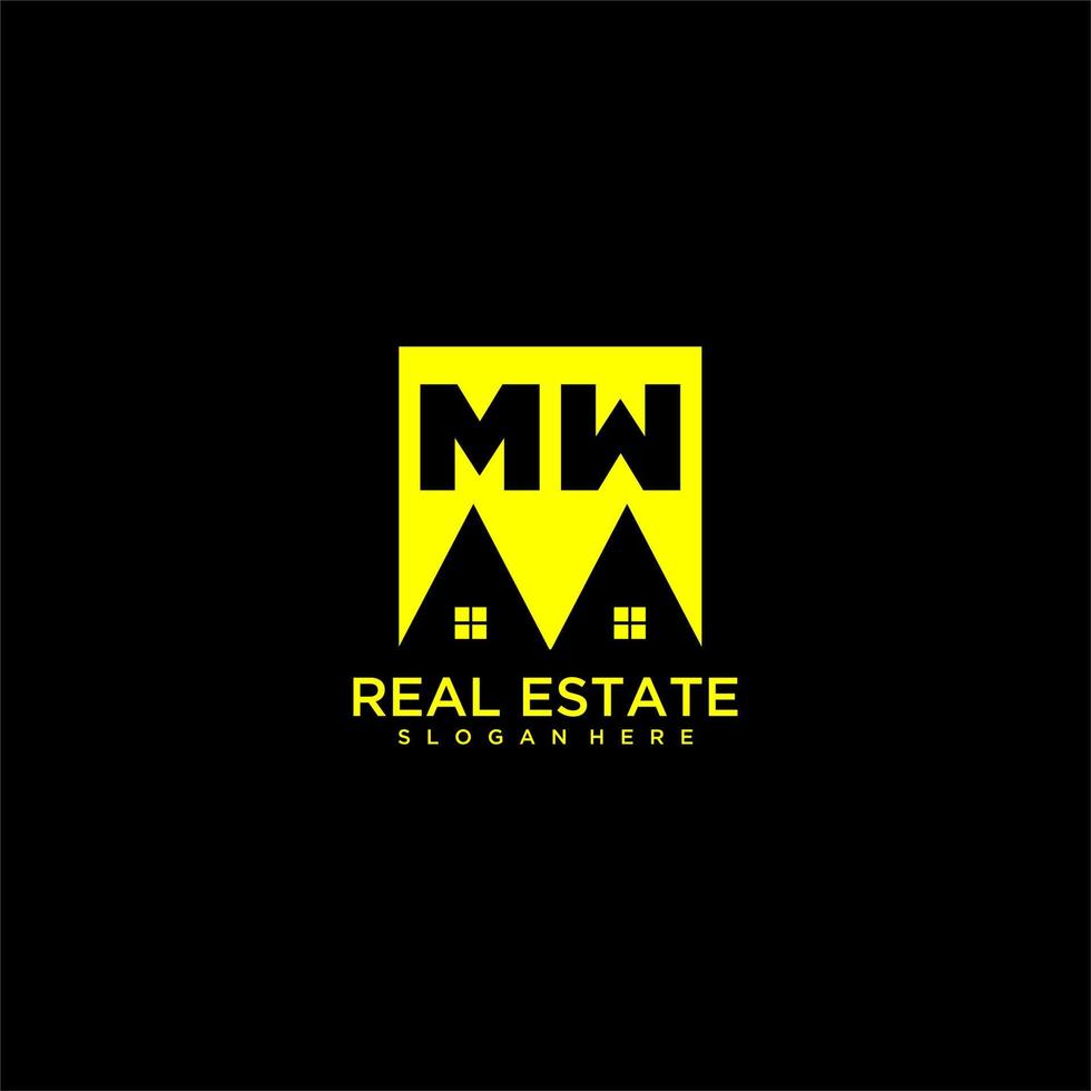 MW initial monogram logo real estate in square style design vector