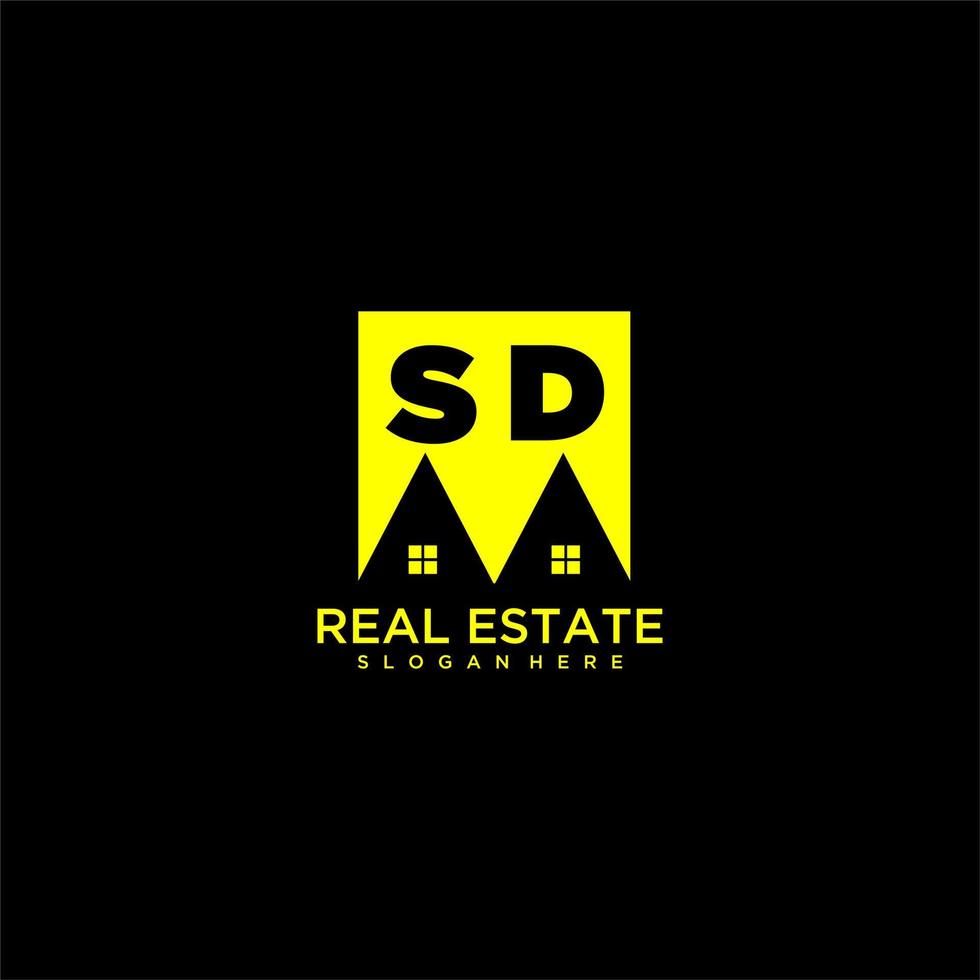 SD initial monogram logo real estate in square style design vector