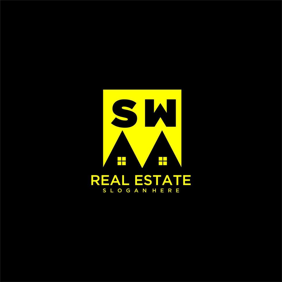 SW initial monogram logo real estate in square style design vector