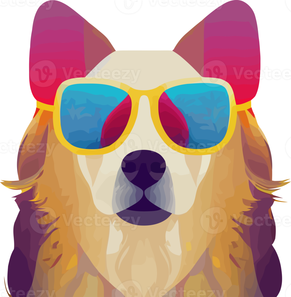 illustration graphic of golden retriever dog wearing sunglasses isolated good for icon, mascot, print, design element or customize your design png