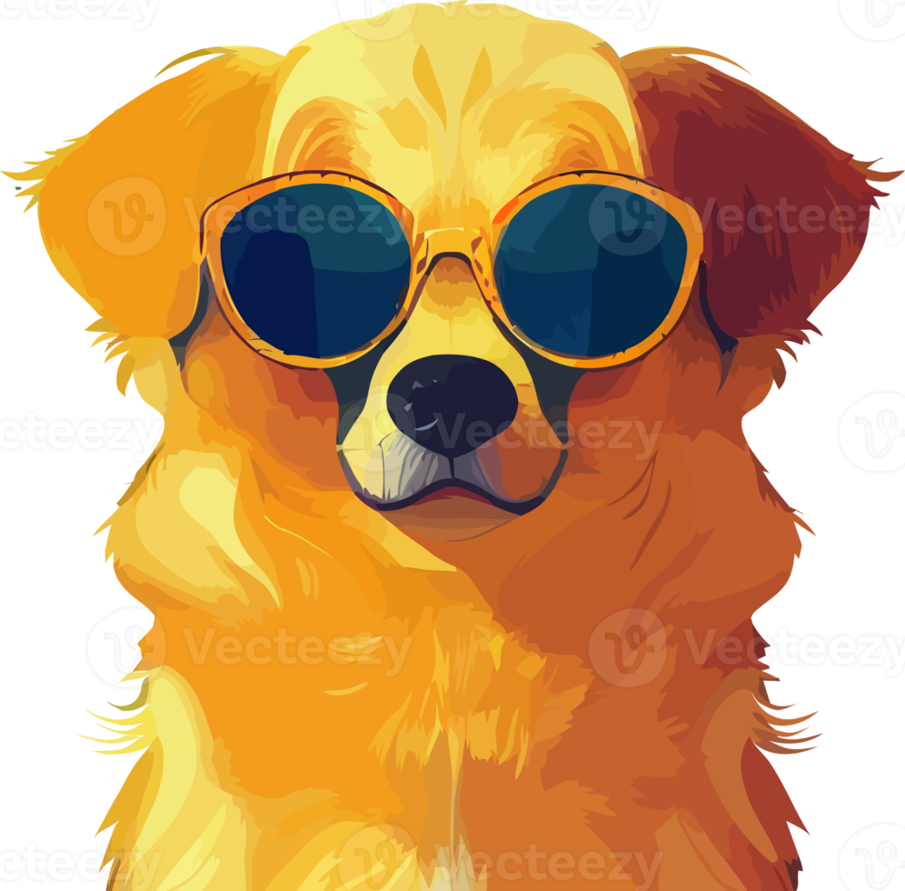 illustration graphic of golden retriever dog wearing sunglasses isolated good for icon, mascot, print, design element or customize your design png