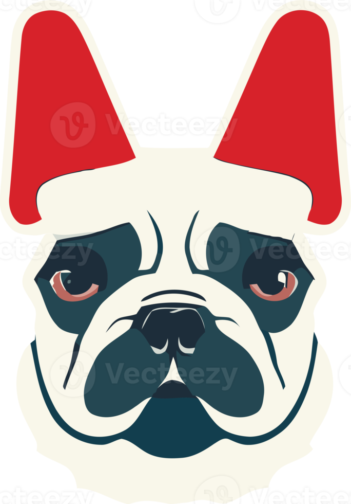 illustration graphique de bouledogue français portant un chapeau de noël isolé bon pour l'icône, la mascotte, l'impression, l'élément de conception ou personnaliser votre conception png