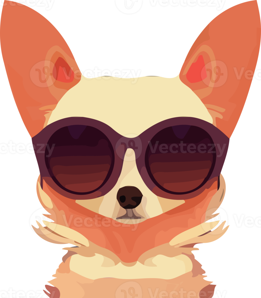 illustration graphic of colorful cihuahua dog wearing sunglasses wearing sunglasses isolated good for icon, mascot, print, design element or customize your design png