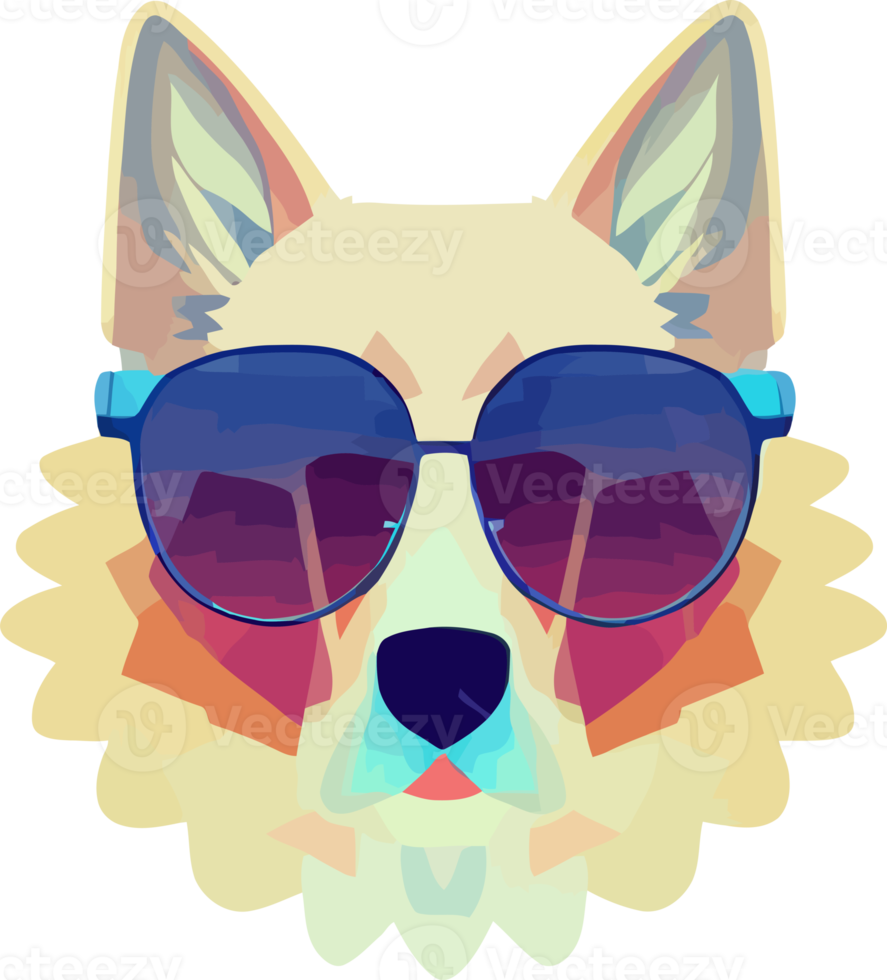 illustration graphic of German shepherd dog wearing sunglasses isolated good for icon, mascot, print, design element or customize your design png