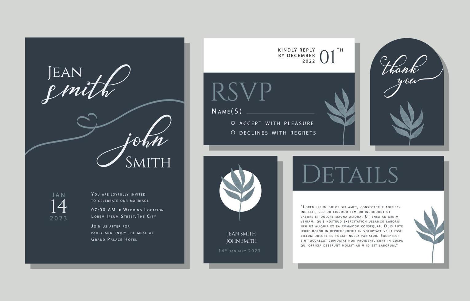 conjunto de invitación de boda vector