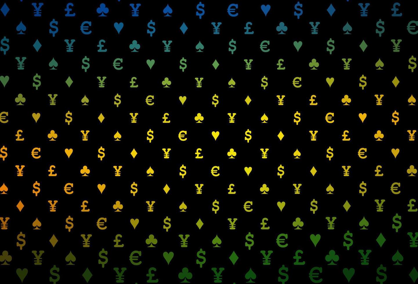 Dark multicolor, rainbow vector template with poker symbols.