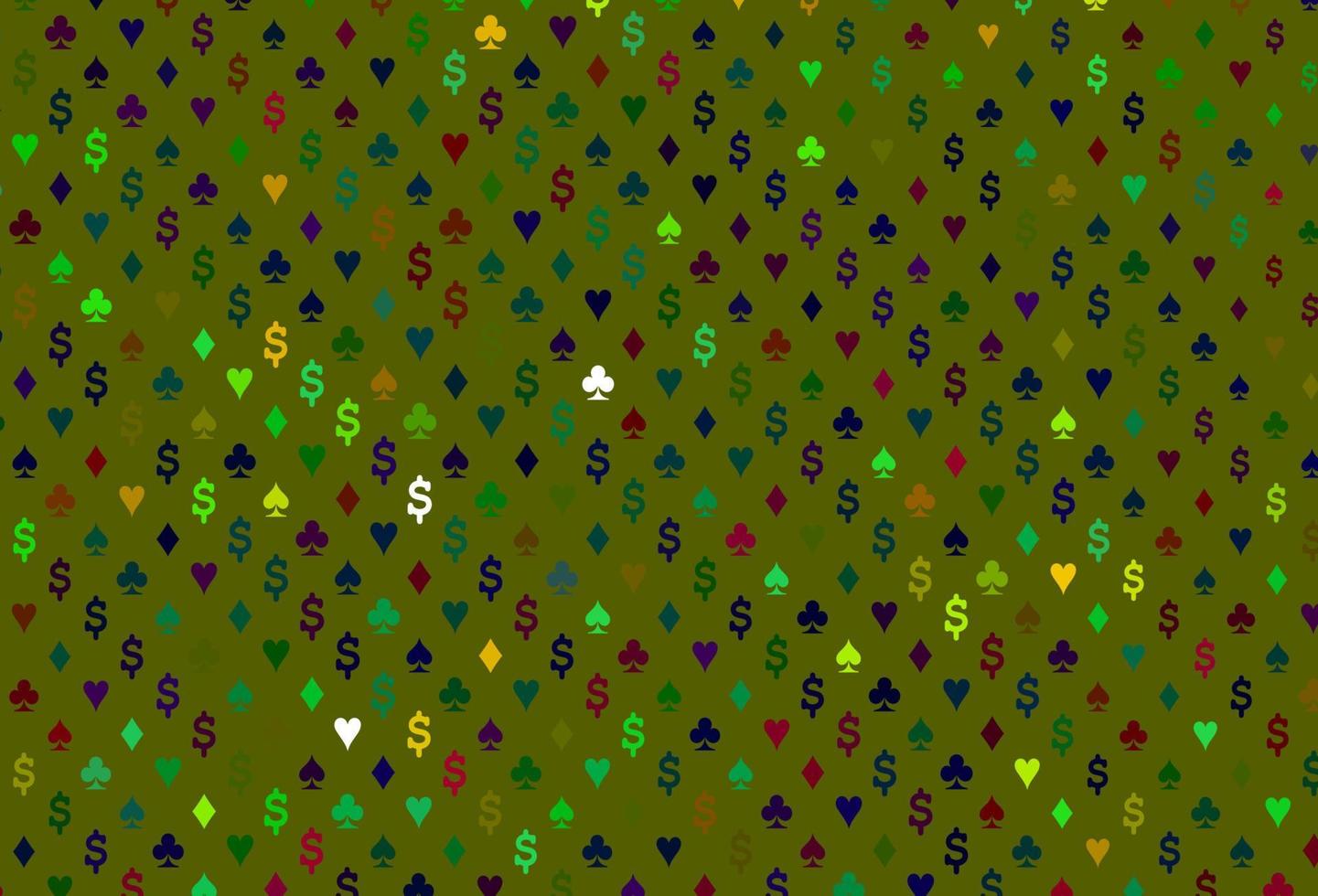 Dark multicolor, rainbow vector pattern with symbol of cards.