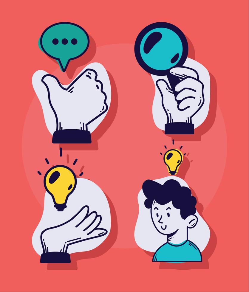 developers hands and icons vector