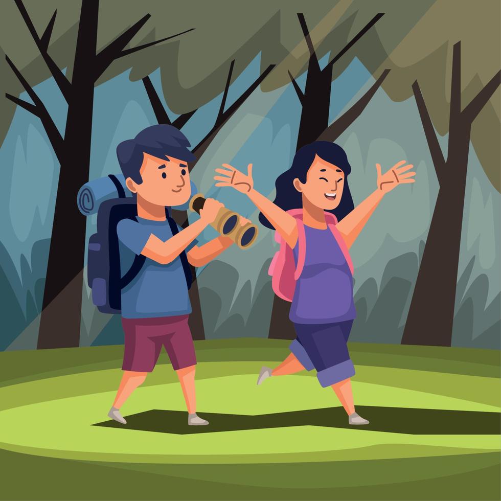 travelers couple in forest vector