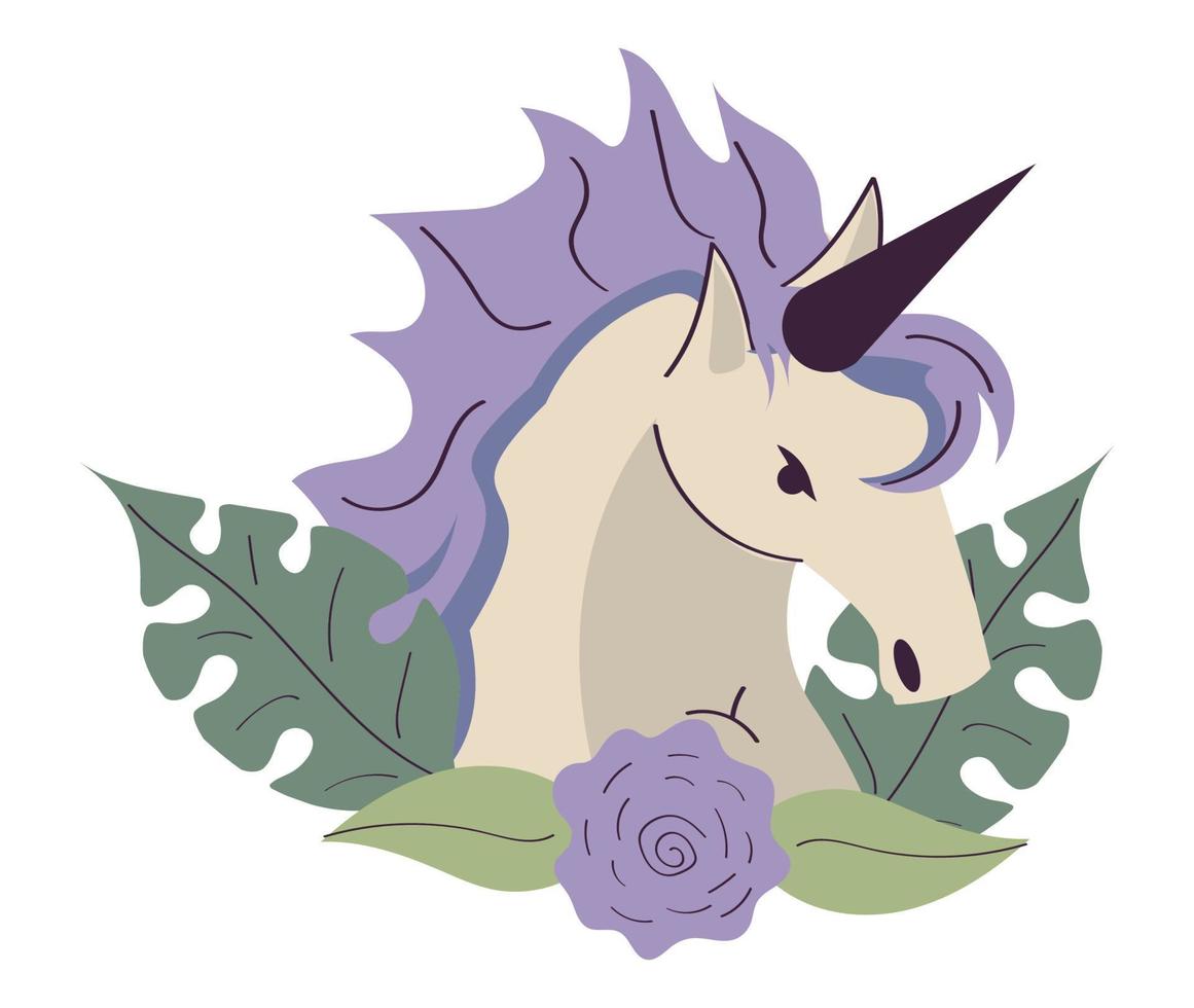 head unicorn with floral decoration vector