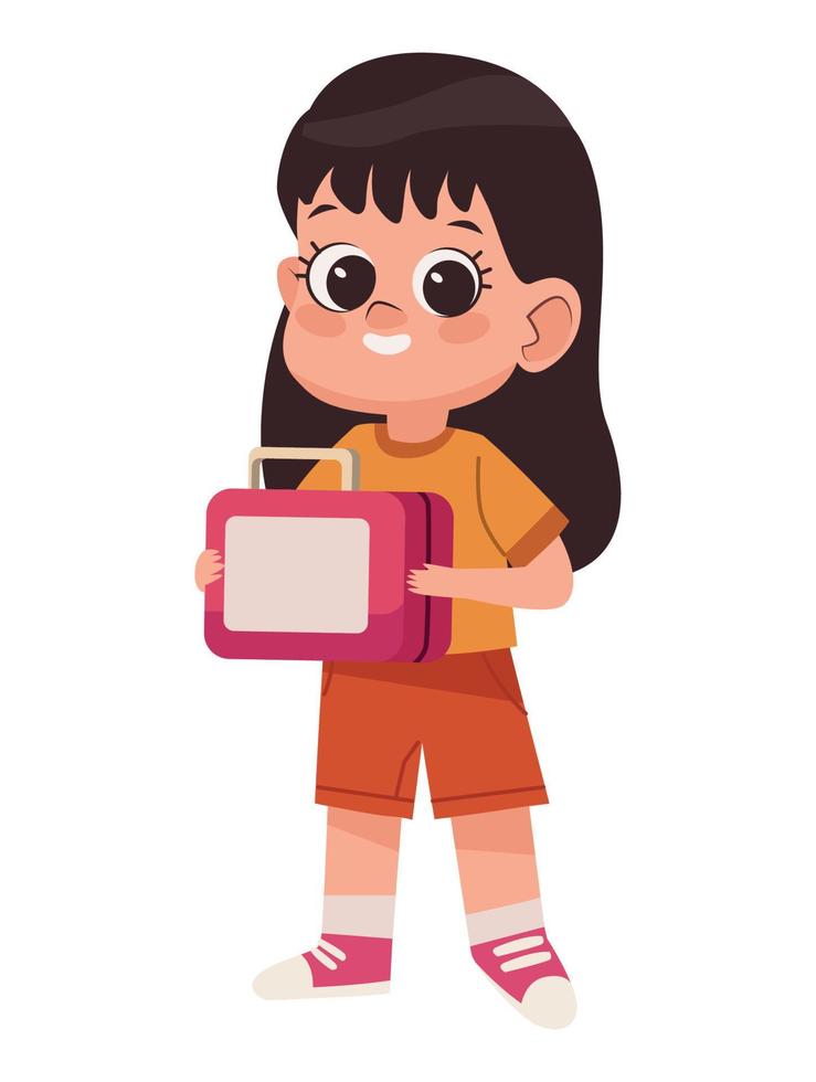 chica estudiante con lonchera vector