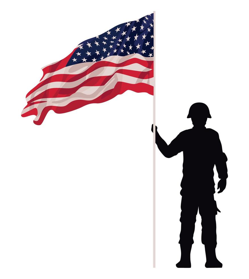soldier with usa flag vector