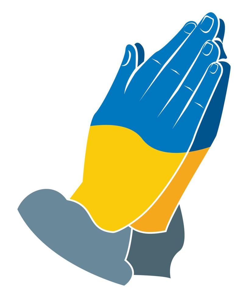 bandera de ucrania en las manos rezando vector