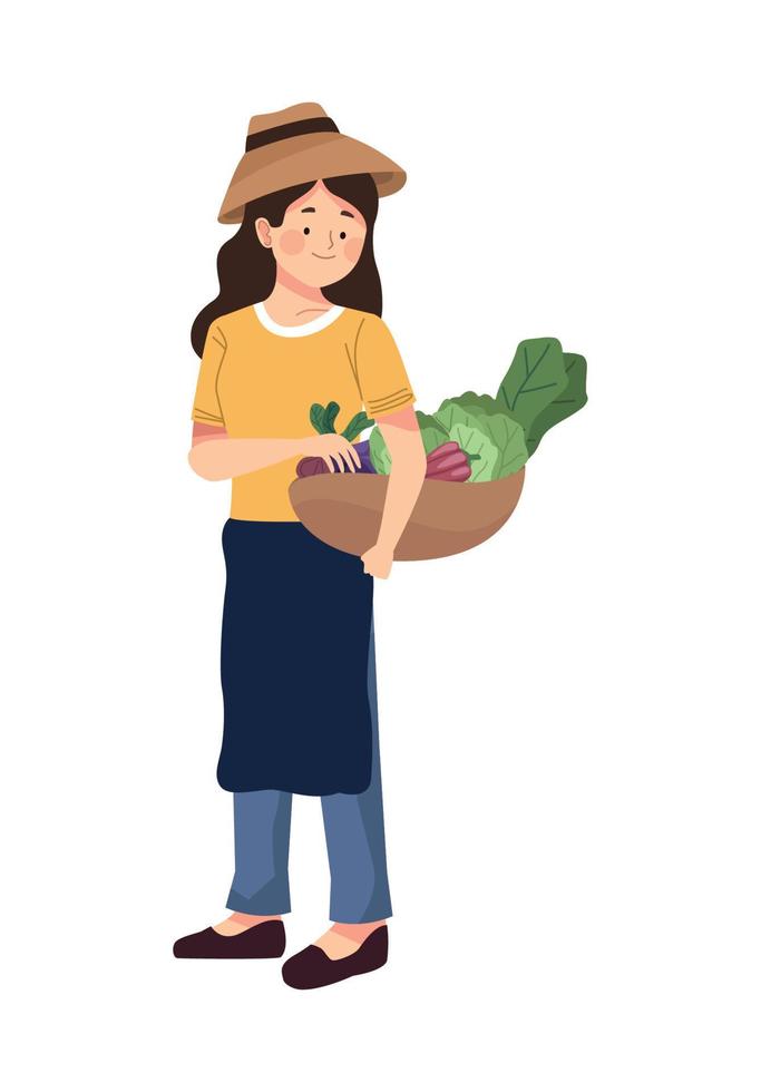 female farmer with vegetables basket vector