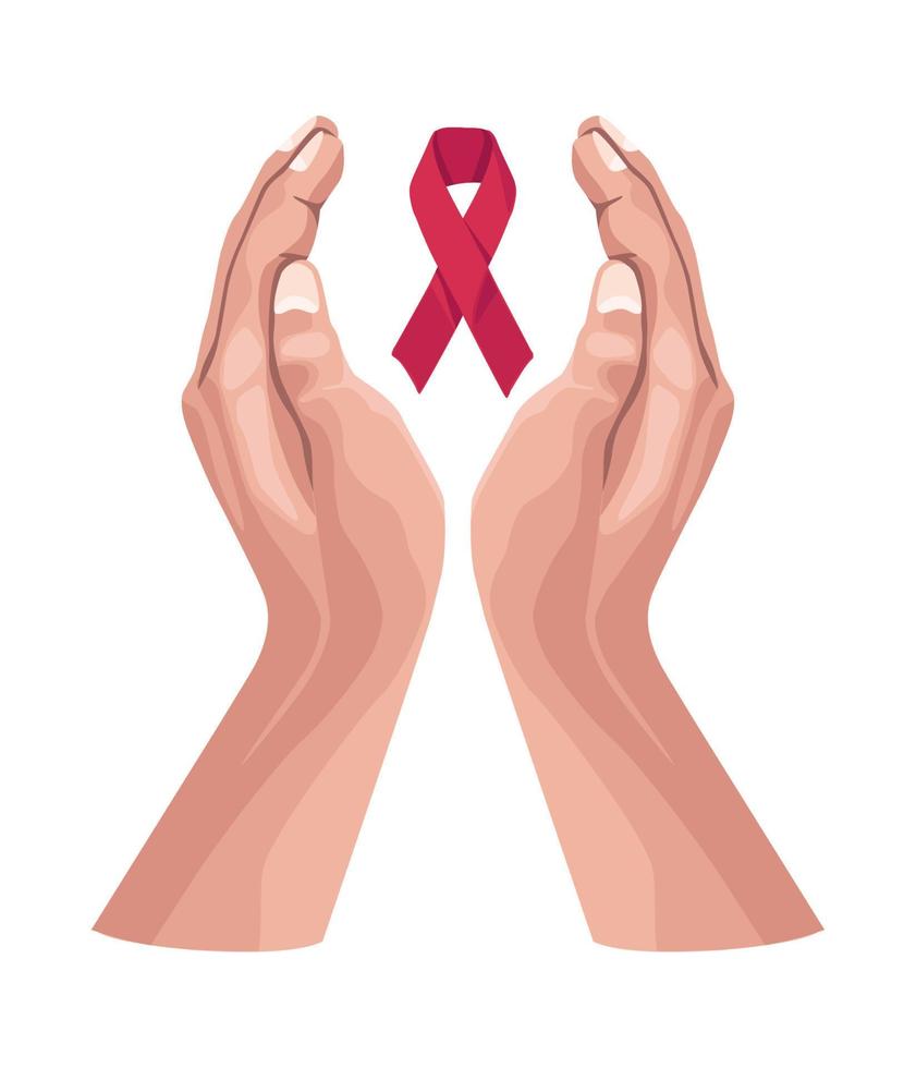 hands protecting AIDS ribbon campaign vector