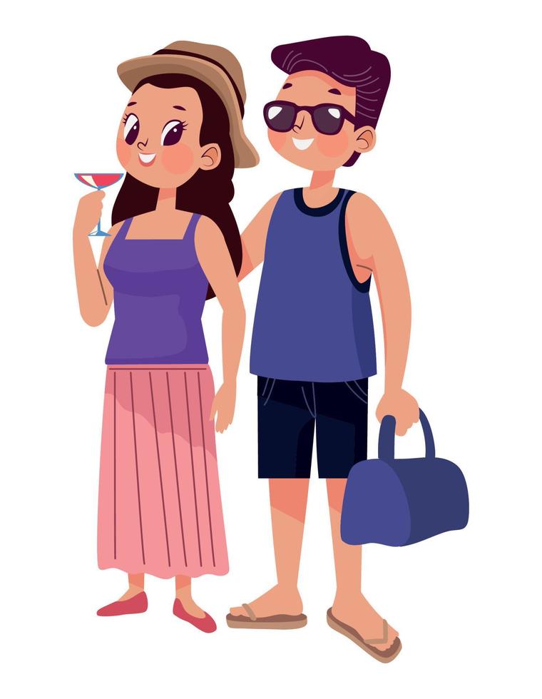 tourists couple with cocktail vector