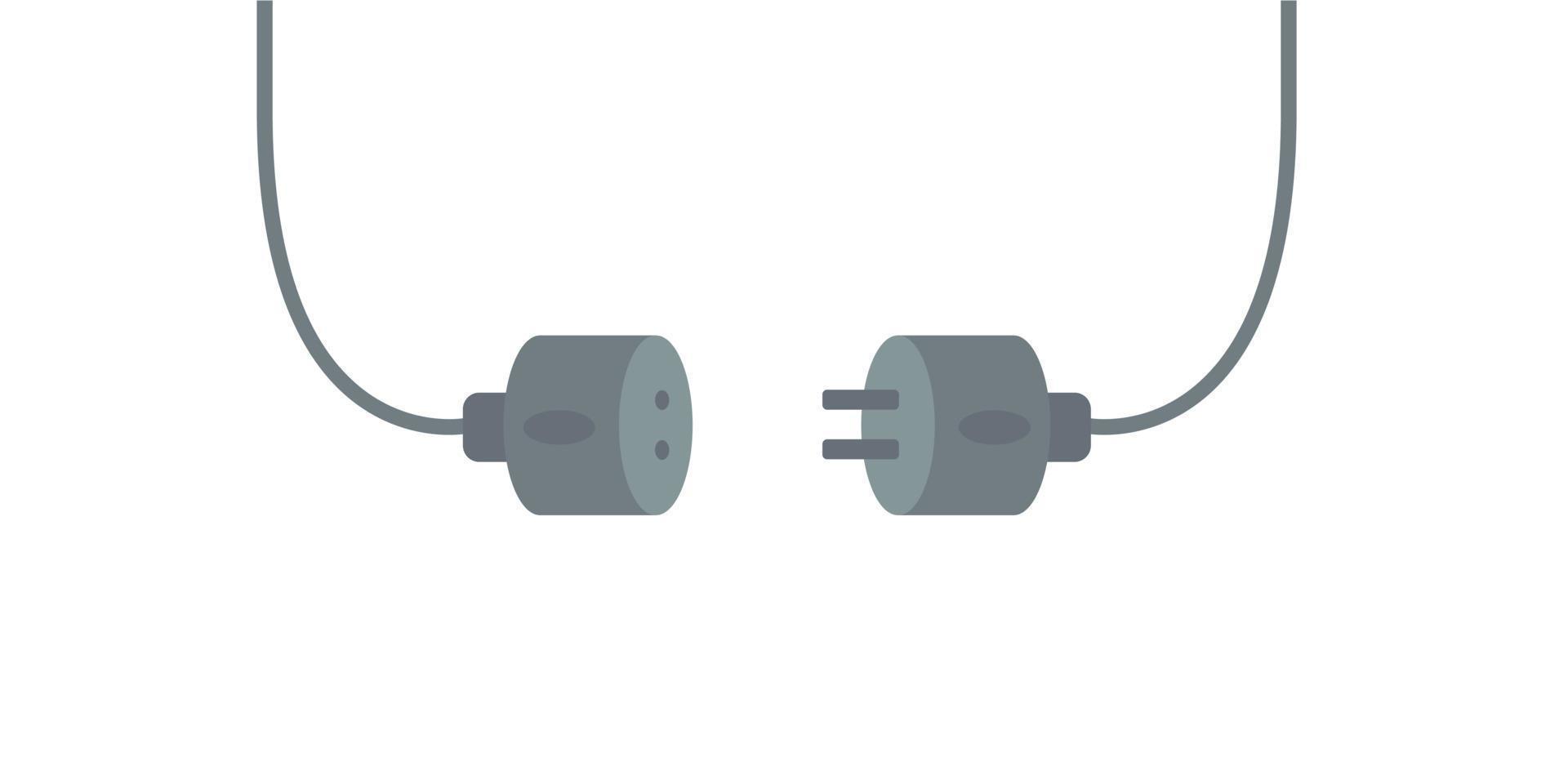 Computer power cable connector symbol, wired connection to pc, flat grey design on white background vector