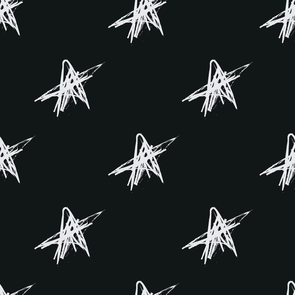 Doodle cosmic seamless pattern in childish style. Hand drawn abstract space stars. Black and white. vector