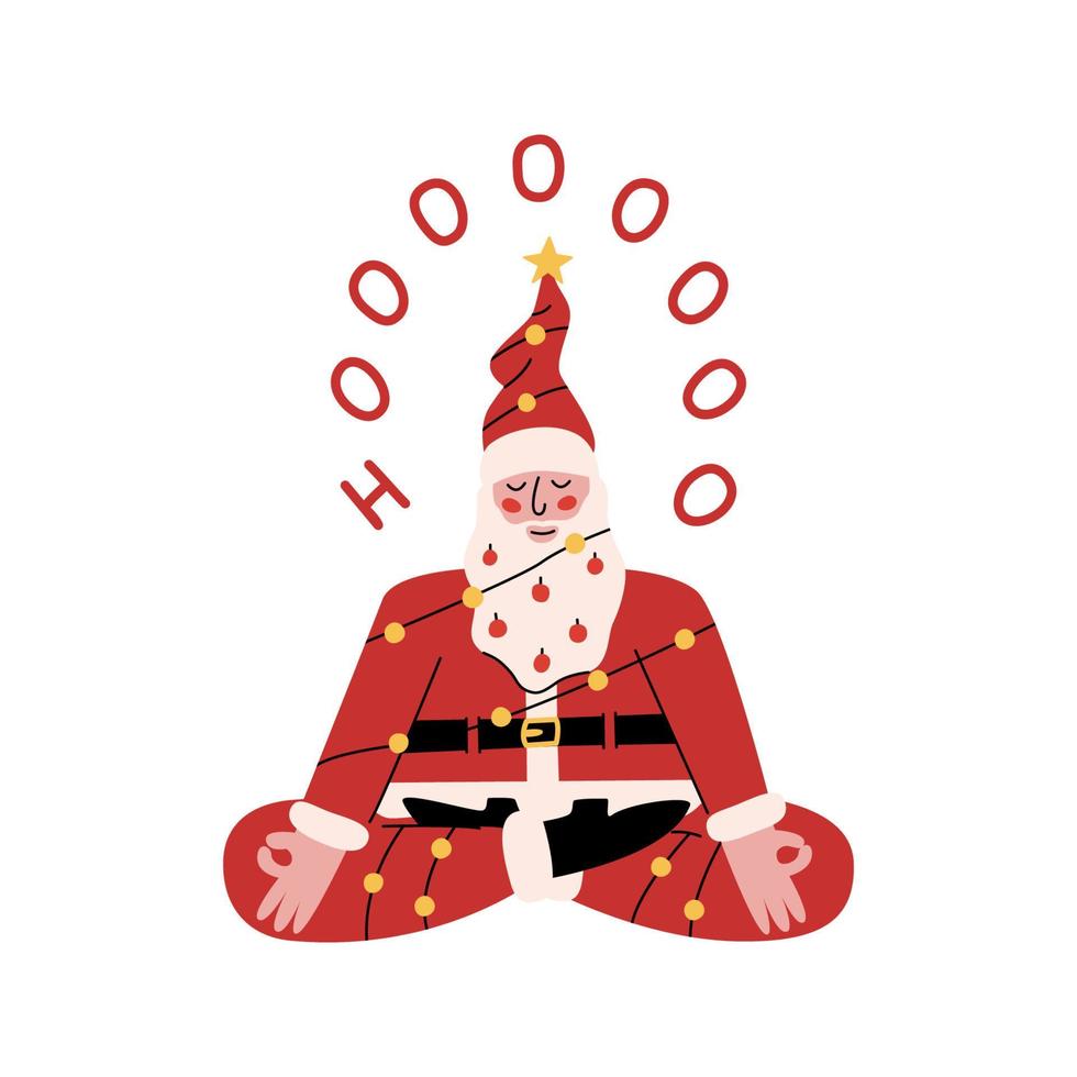 Flat vector hand drawn Santa Claus meditating isolated on white background