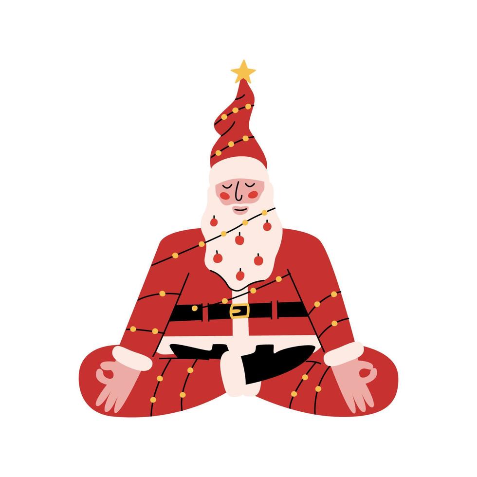 vector plano dibujado a mano santa claus meditando aislado sobre fondo blanco