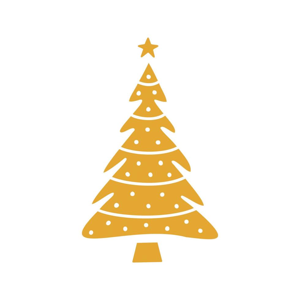 Flat hand drawn christmas tree gold silhouette illustration vector