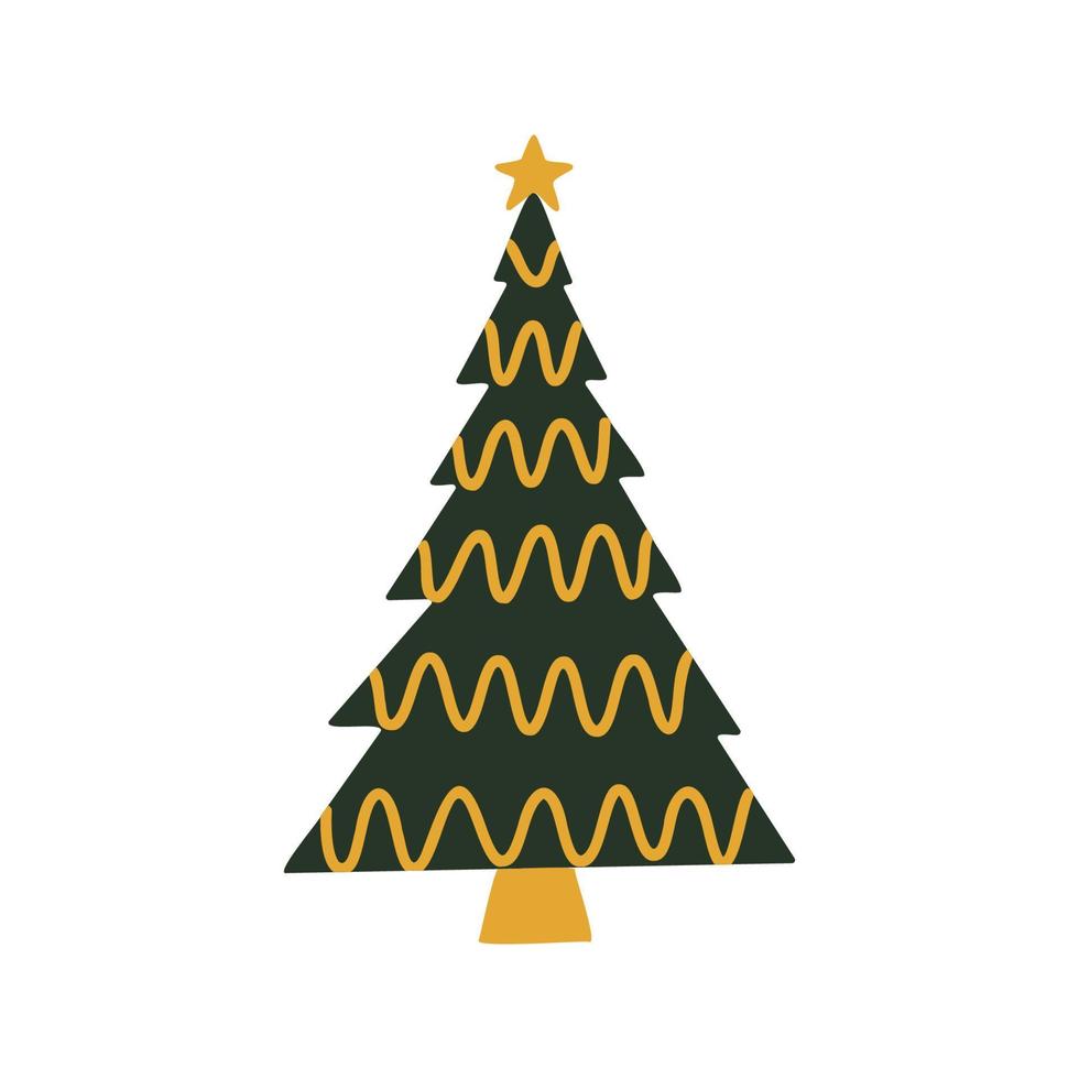 Flat hand drawn christmas tree illustration. vector