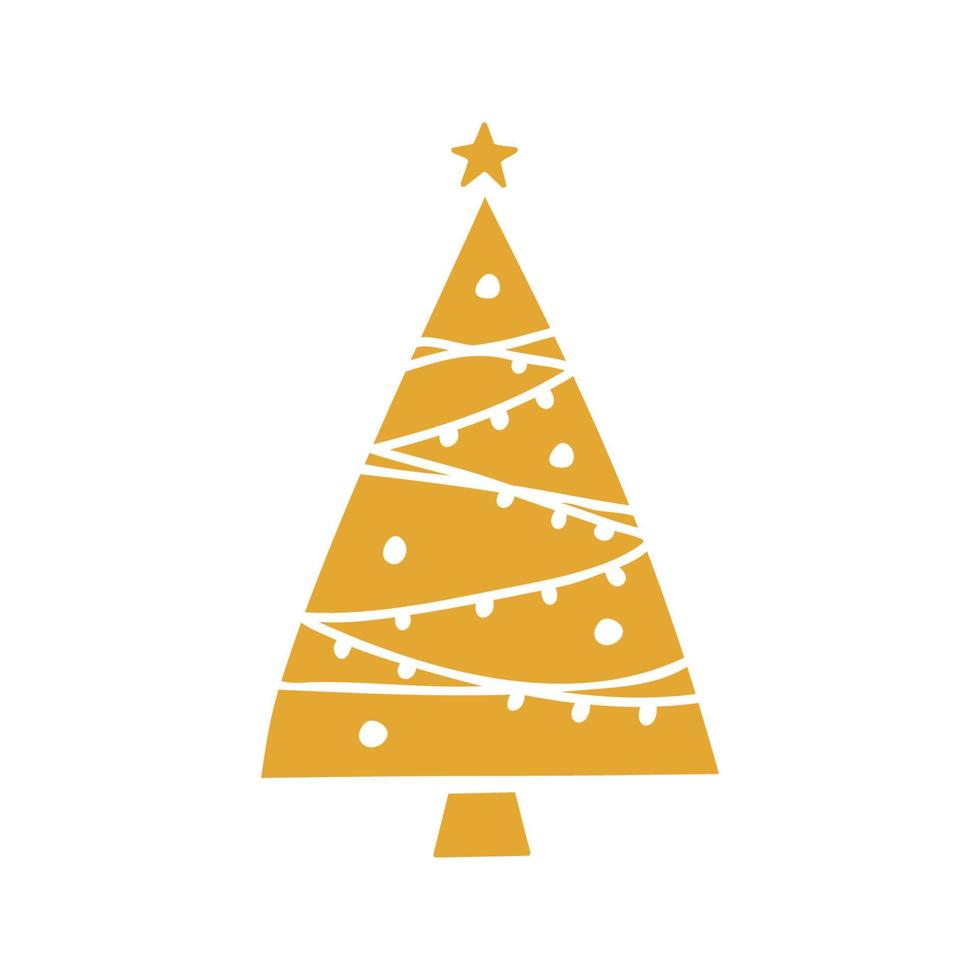 ilustración de silueta de oro de árbol de navidad dibujado a mano plana vector