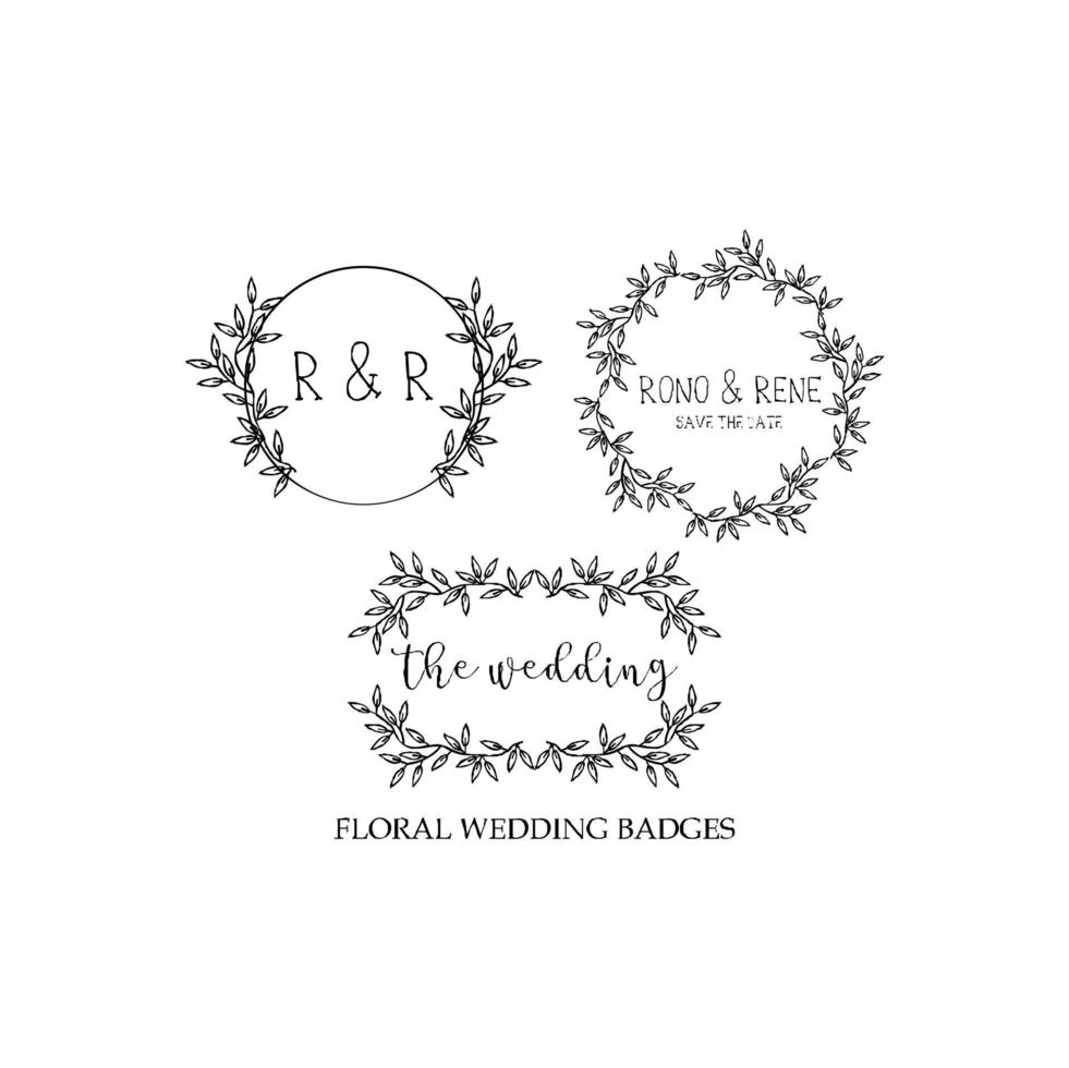 diseño de logotipo de vector de conjunto negro de insignia de boda floral