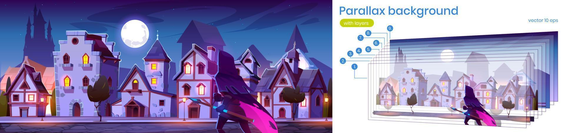 Parallax background ranger at medieval street vector